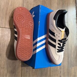 adidas Samba Sneaker in White, Black & Gum-Style Sole